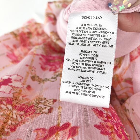 Taylor Womens A Line Dress 14 Pink Floral Button Front Mock Neck Chiffon NWT - Picture 12 of 13